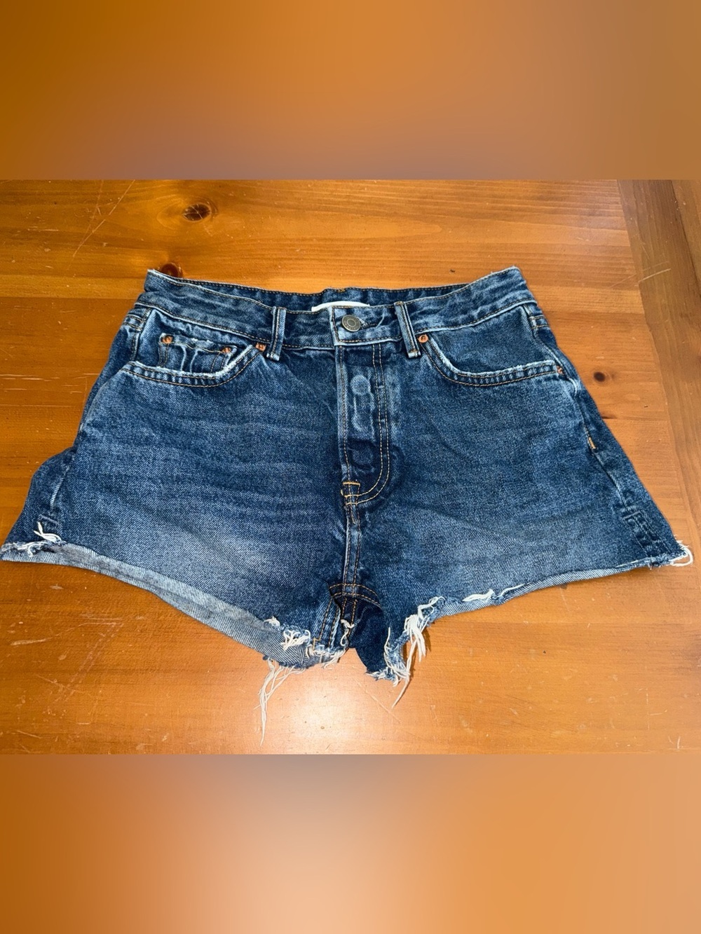 grlfrnd Jean High Rise Denim Shorts 24 Cotton Med Wash Cut Off Summer Beachy